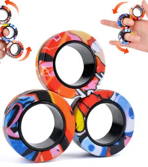 3pcs Magnetic Rings Fidget Spinner Set – Stress Relief Finger Toy for Kids & Adults