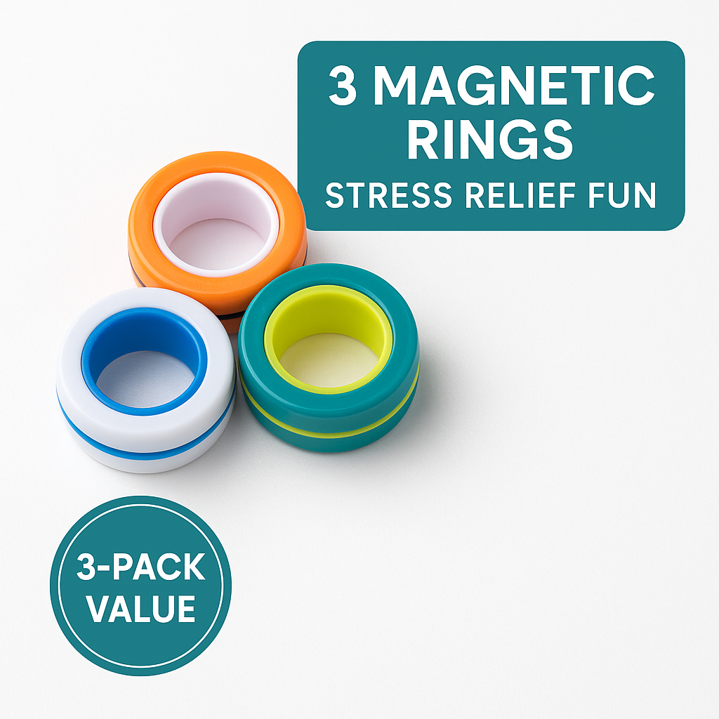 3pcs Magnetic Rings Fidget Spinner Set – Stress Relief Finger Toy for Kids & Adults